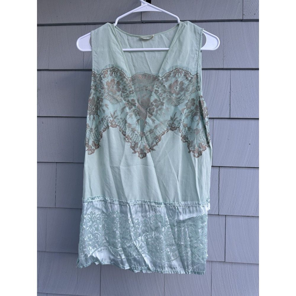 La Perla Silk Mint Green Top w/ Frastaglio Lace Italian Size‎ 3 US 36